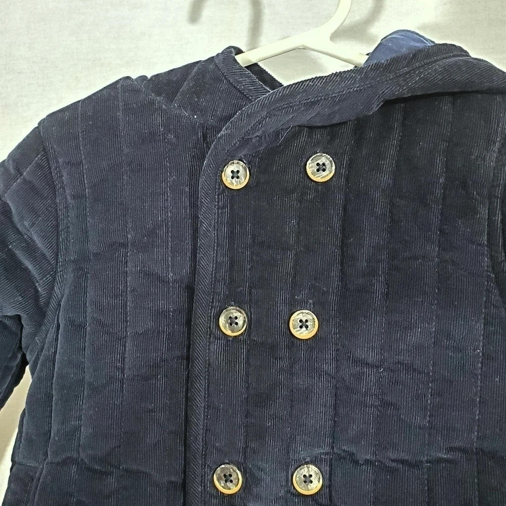 Osh Kosh Navy Blue Quilted Hooded Unisex Coat EUC 2T
